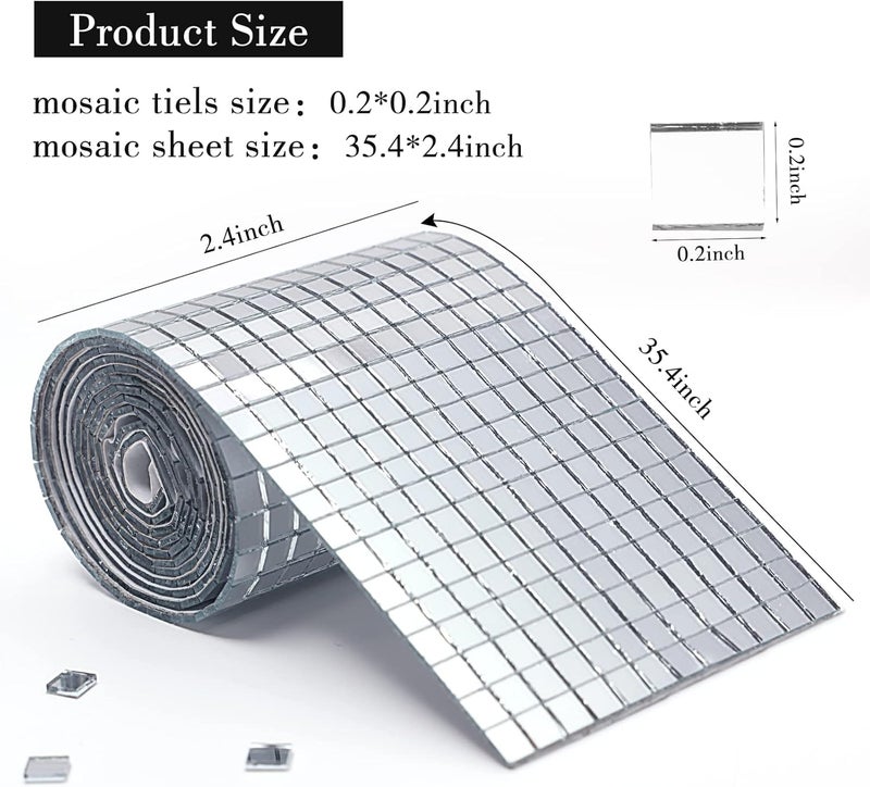 PP OPOUNT 2160 PCS Mirror Tiles Self Adhesive, 5x5mm Disco Ball Stickers for DIY Craft Decoration, Small Mirror Mosaic Tiles for Home, Vases, Photo Frames, Disco Balls and More (Silver) - Image 2